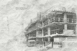 Construction Project Sketch B&W Image
