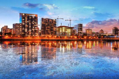 2020 Colorful Downtown Montreal Cityscape at Sunset - Royalty-Free Stock Images