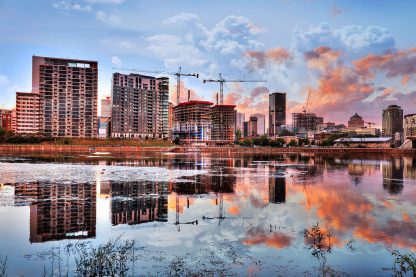 2020 Downtown Montreal Cityscape with Water Reflection - Royalty-Free Stock Images