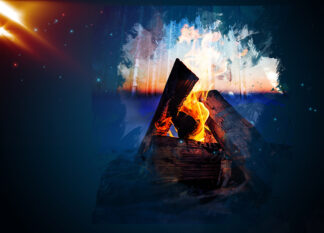 Camp Fire Art Background at Sunrise - Royalty-Free Stock Images