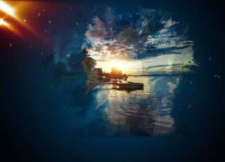 Sunset on Lake Art Background with Copy Space - Royalty-Free Stock Images