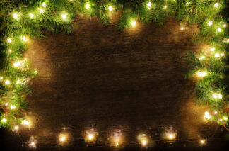 Christmas Lights Set Frame on Wood - Royalty-Free Stock Images