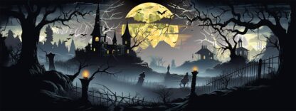 Spooky Halloween Scene with House and Full Moon