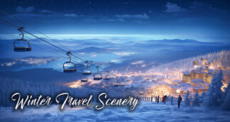 Winter Travel Scenery - Ski Resort at Night