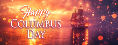 Happy Columbus Day Banner - Explorer Ship at Sea