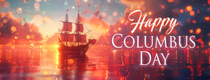Happy Columbus Day Banner - Sail Boat at Sunset