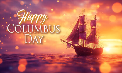 Happy Columbus Day - Sail Boat at Sunset